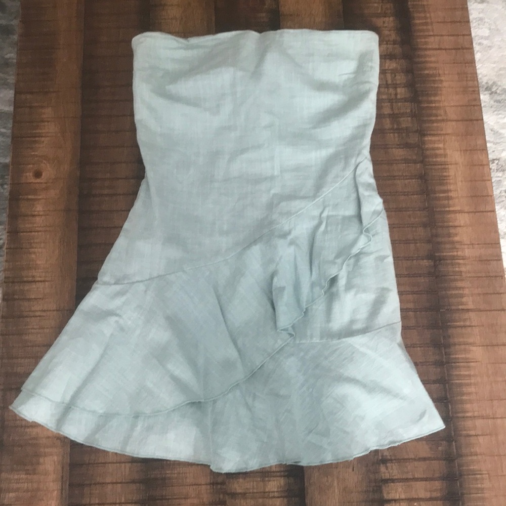 Light mint green strapless ruffled dress